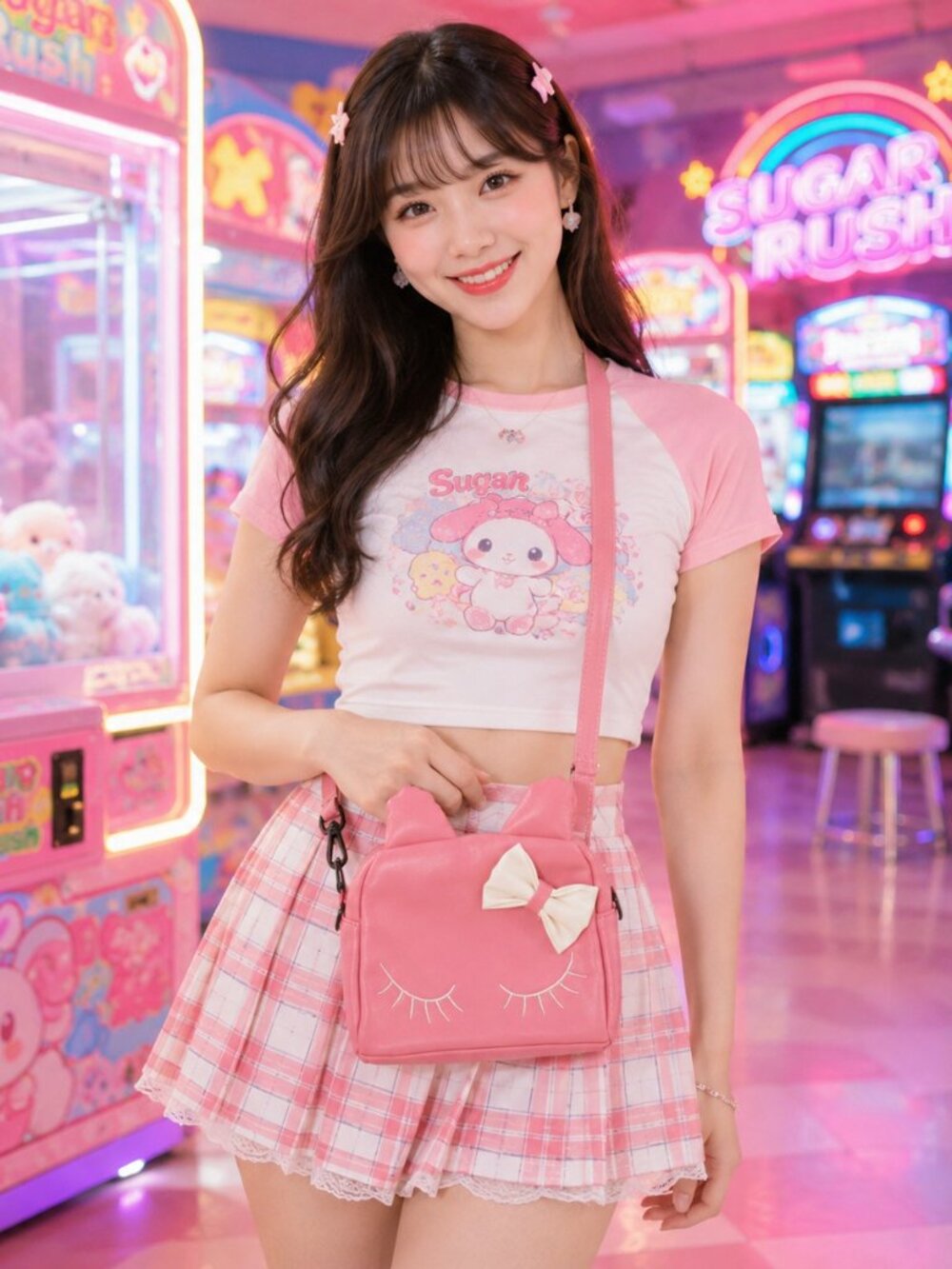 Pink Kawaii Kitty Cat Bag - Mini Crossbody w/ Bow Adjustable Strap
